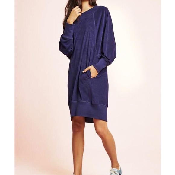 Anthropologie Dresses & Skirts - SOLD-NWT Anthropologie Slouchy Navy Blue Terry Sweatshirt Dolman Cocoon Dress
